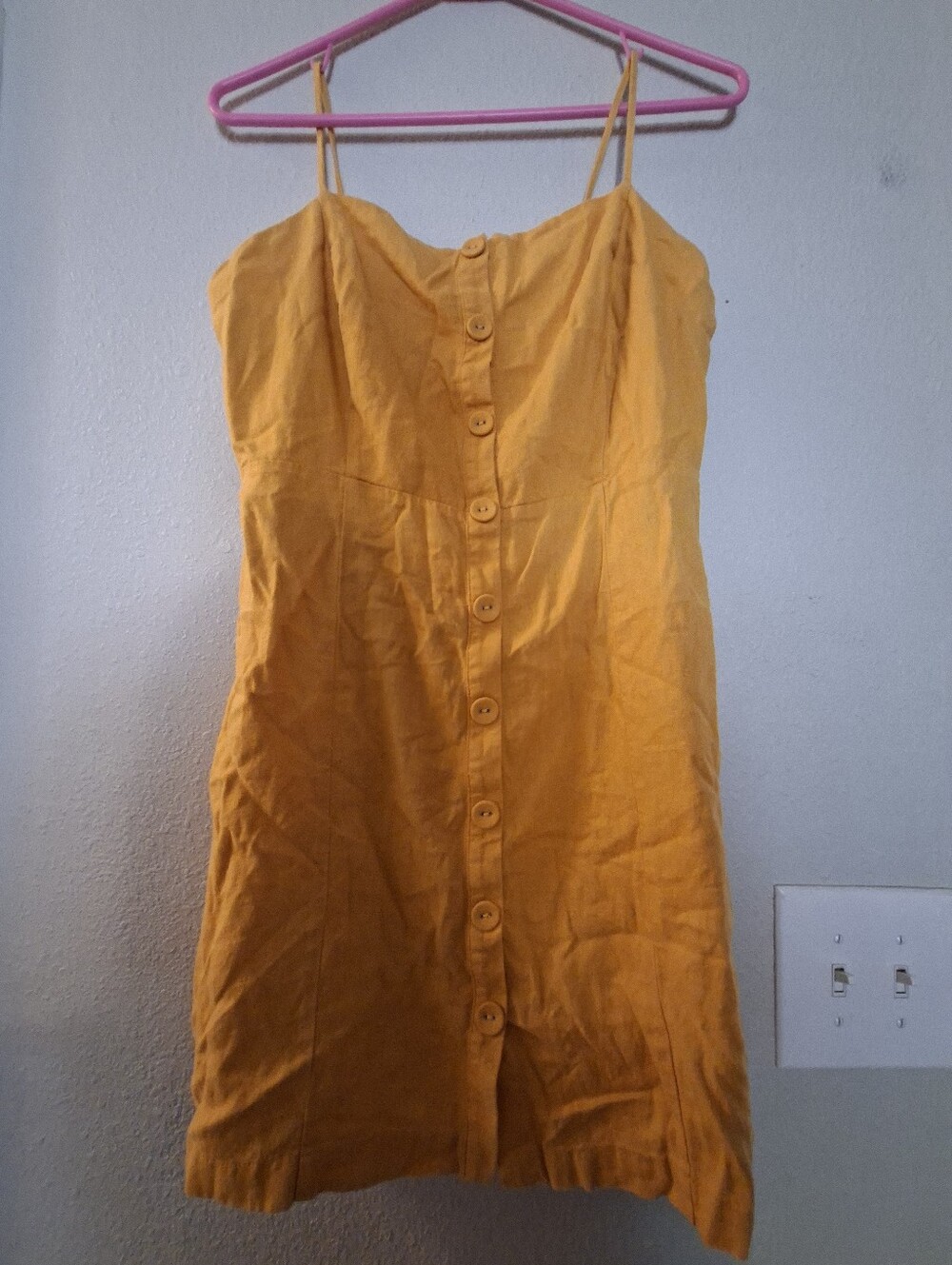 Yellow Button-Front Spaghetti Strap Dress